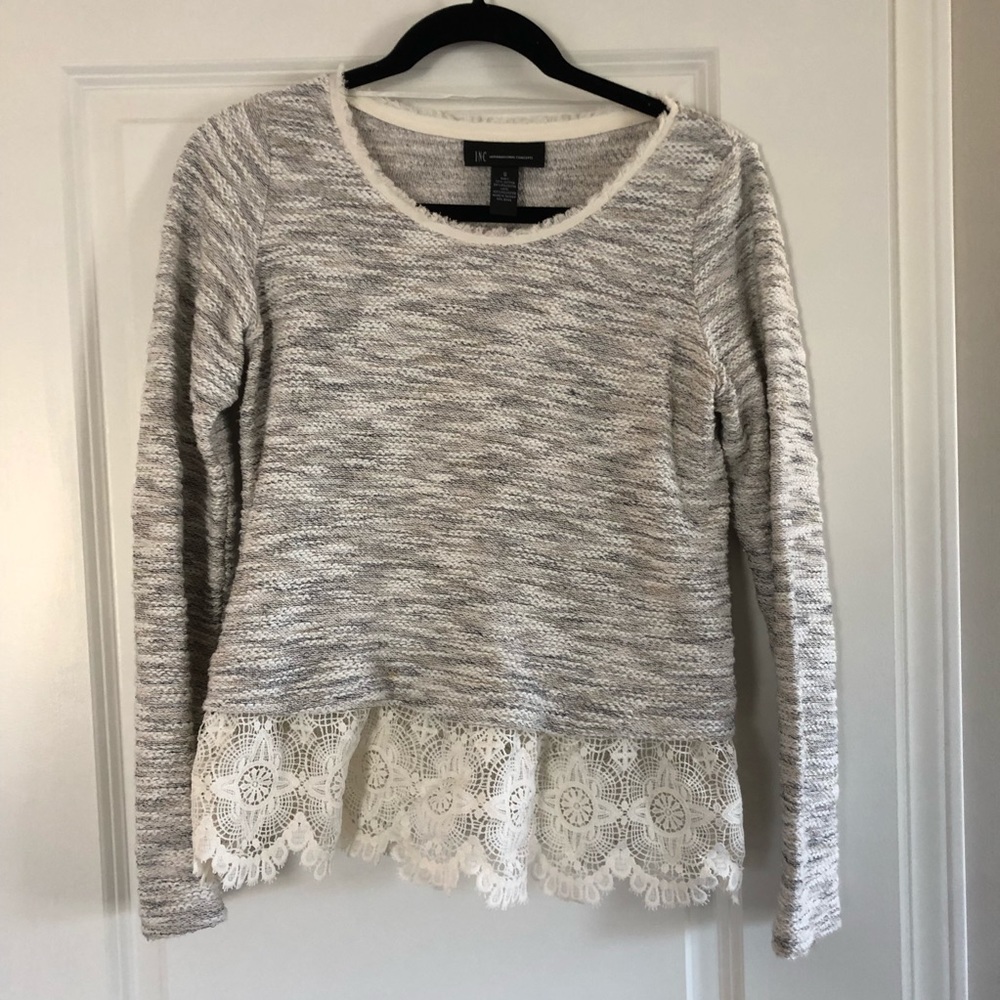 I.N.C. Textured Sweater with Lace Detail